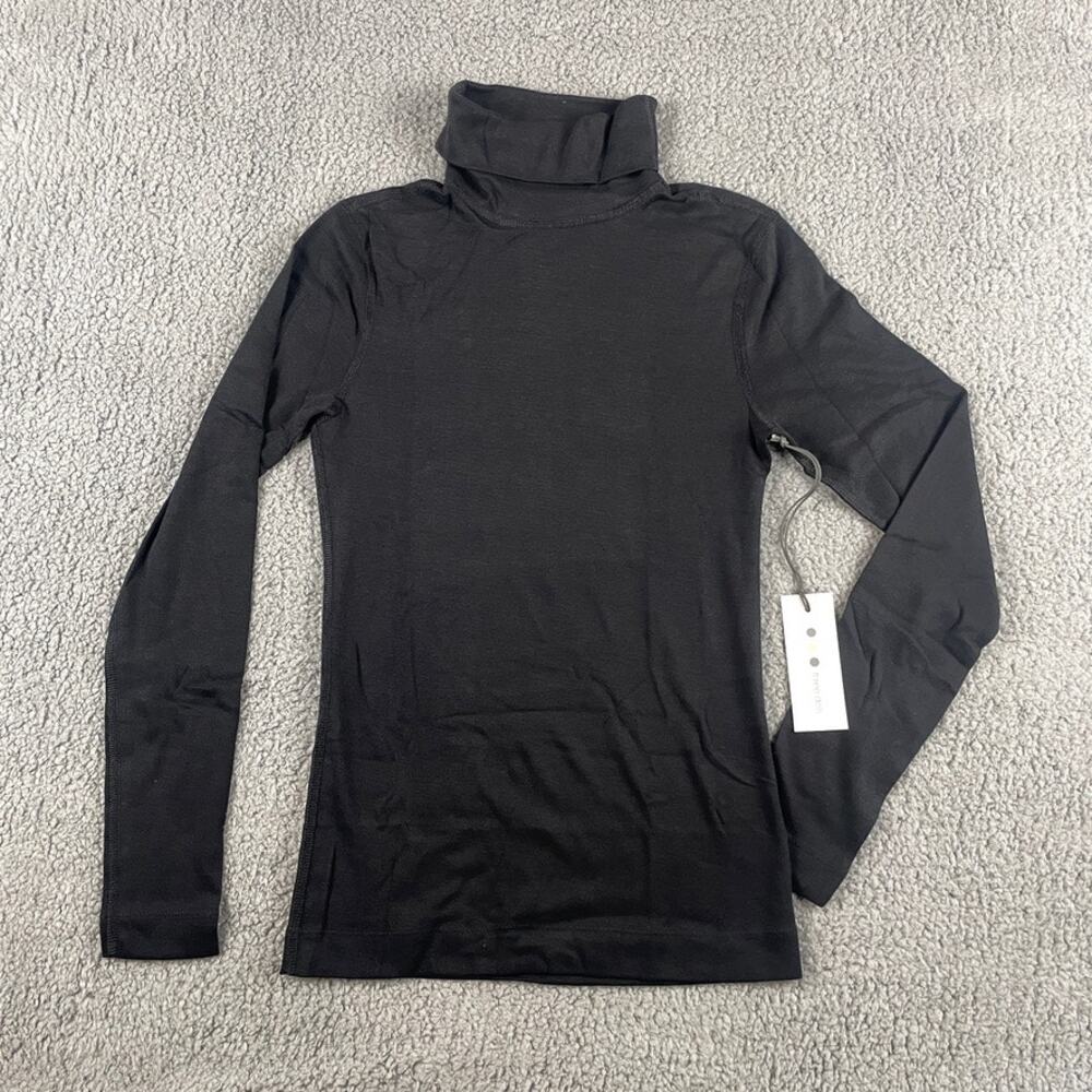 Three Dots Women's Small Black 100% Cotton Heritage Rib Long Sleeve Turtleneck